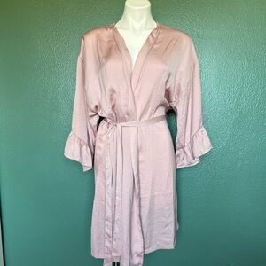 Nordstrom Short Pink Robe Ruffle Sleeves Ties Around Waist